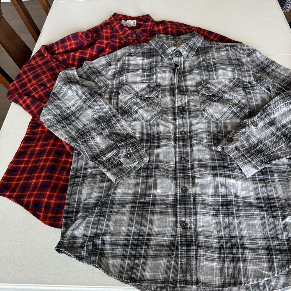 Bundle 2 Duluth Trading Co Men's Plaid Flannel Shirts Red Gray Size XL Tall